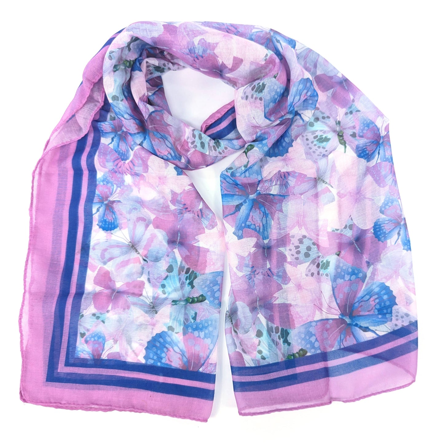 Anteros Mauve Dusky Cobalt Flutter Of Butterflies Print Scarf - SKRF