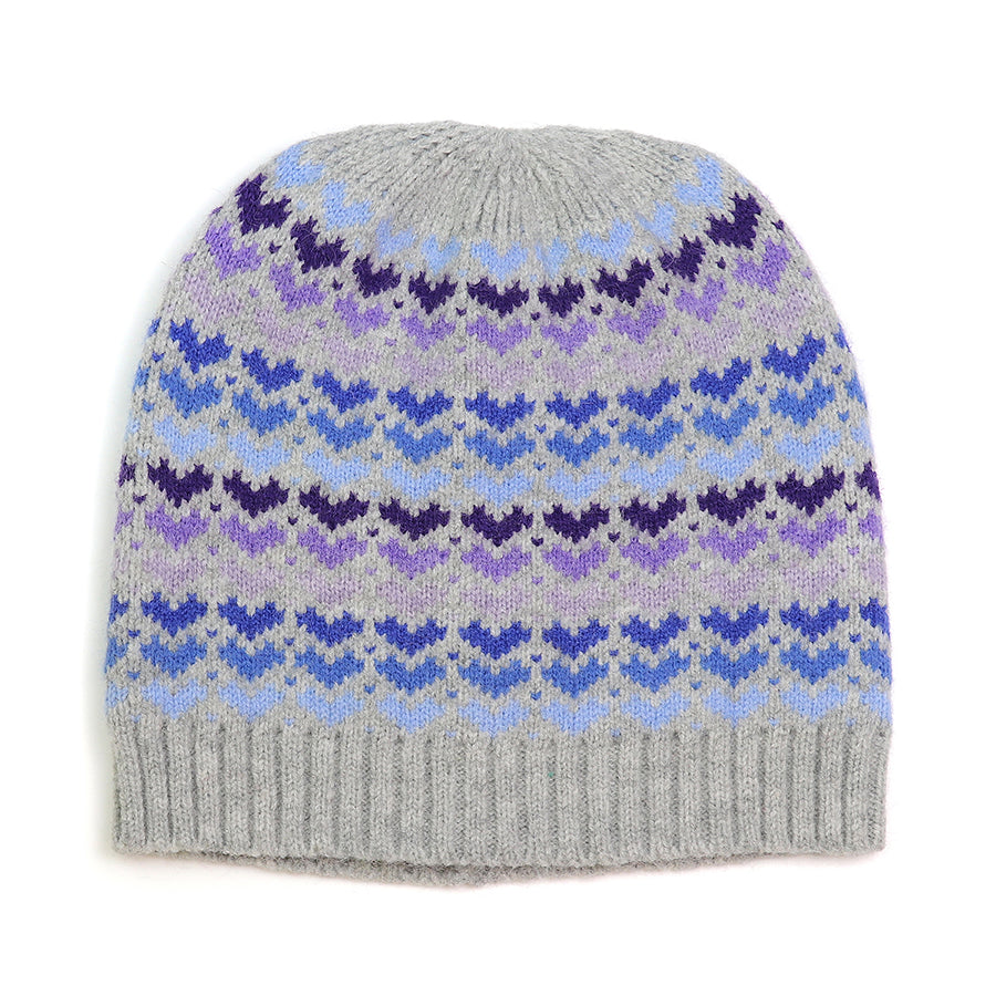 Beanie Hat Blue Grey Mix Rainbow Hearts - SKRF