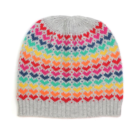 Beanie Hat Grey Multi Rainbow Hearts - SKRF