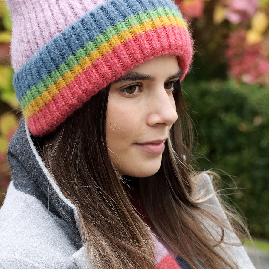 Beanie Hat Lilac Mix Stripe Edge - SKRF