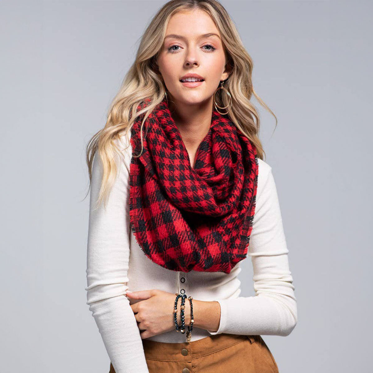 Buffalo Plaid Infinity Scarf Red Black - SKRF