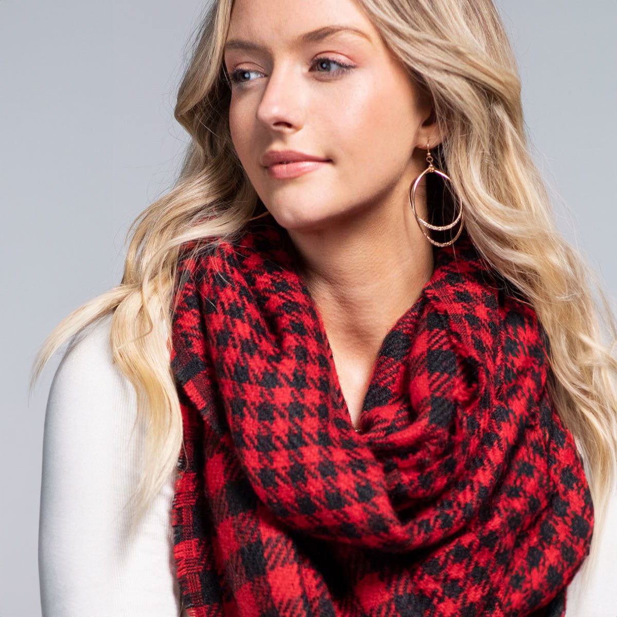 Buffalo Plaid Infinity Scarf Red Black - SKRF