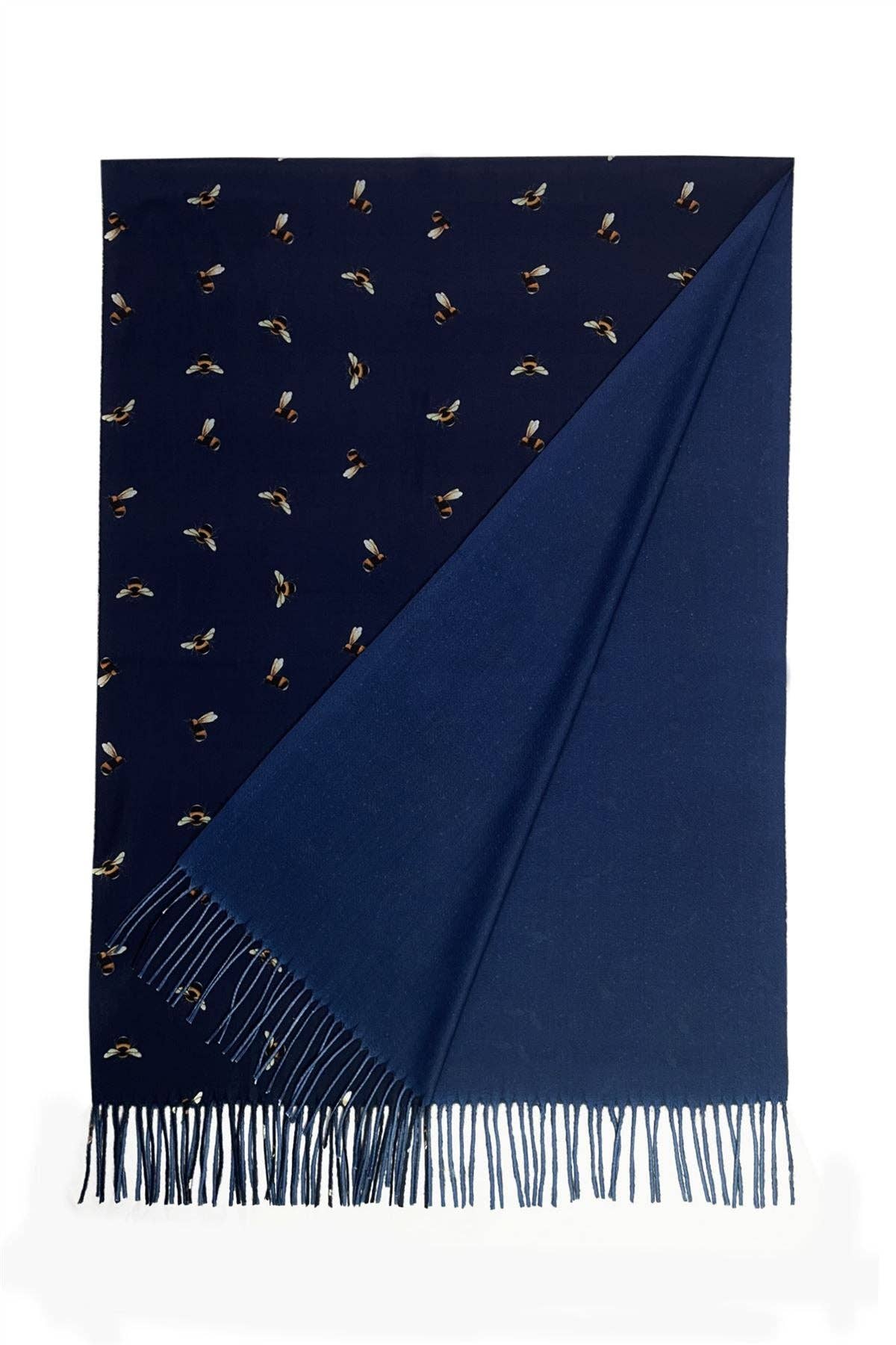 Bumble Bee Print Navy Tassel Scarf - SKRF