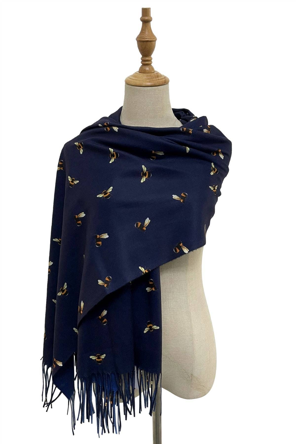 Bumble Bee Print Navy Tassel Scarf - SKRF