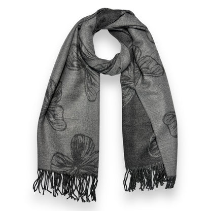 Butterfly Print Cashmere Blend Reversible Winter Scarf Grey - SKRF