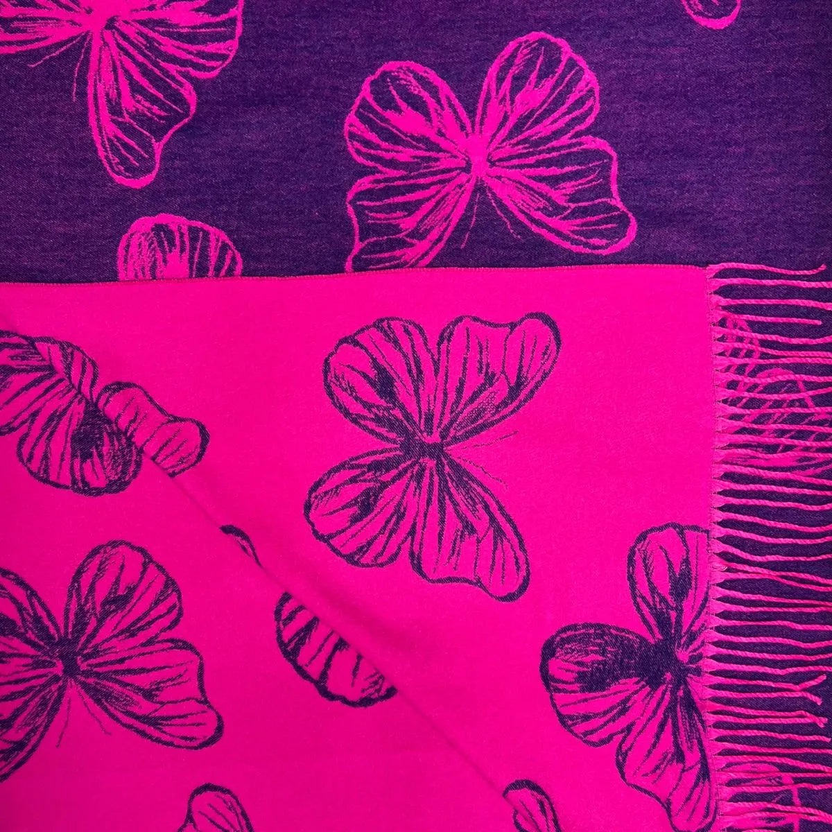 Butterfly Print Cashmere Blend Reversible Winter Scarf Hot Pink - SKRF