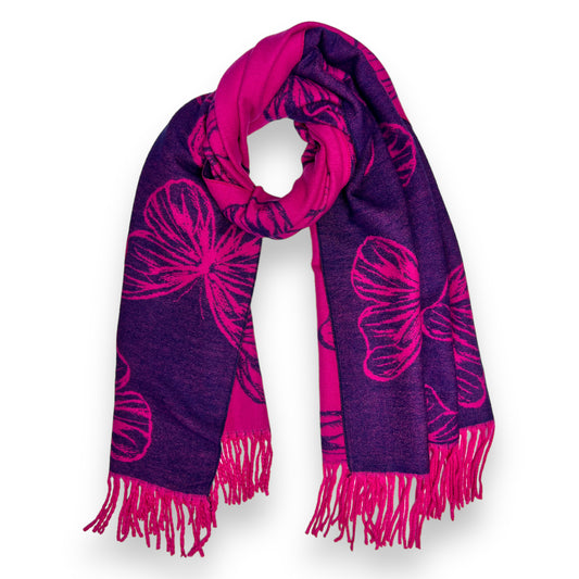 Butterfly Print Cashmere Blend Reversible Winter Scarf Hot Pink - SKRF