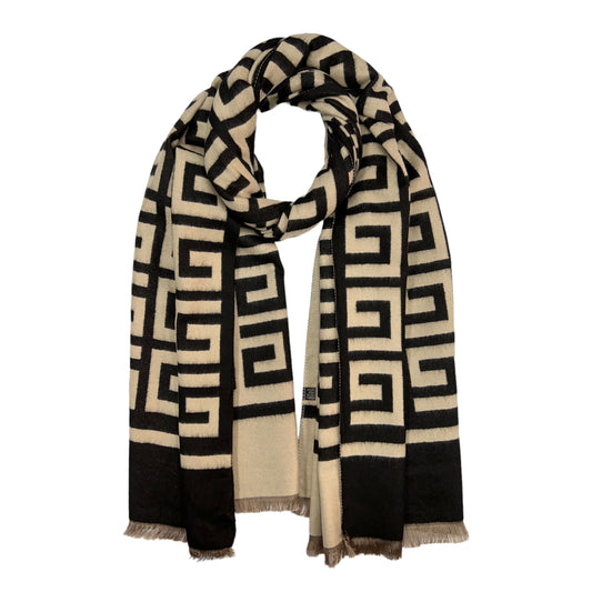 Cashmere Mix Maze Print Winter Scarf Black - SKRF