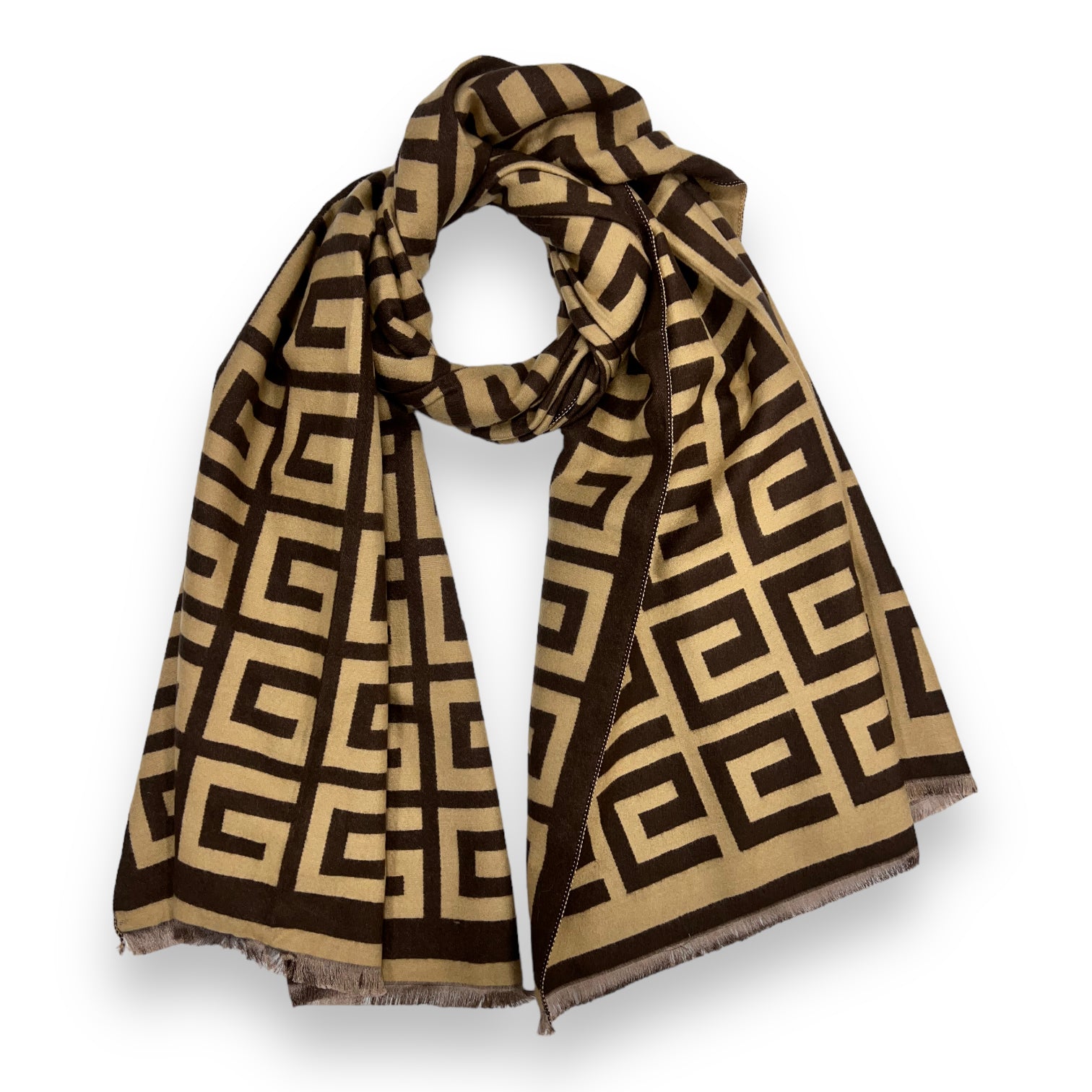 Cashmere Mix Maze Print Winter Scarf Coffee Brown - SKRF