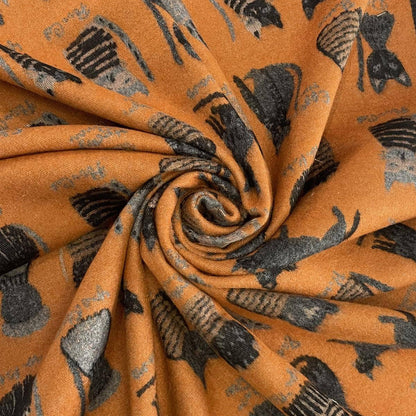 Cat Print Reversible Frayed Orange & Grey Scarf - SKRF