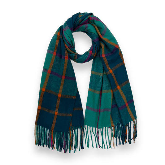 Check Scarf With Tassles Teal Green - SKRF