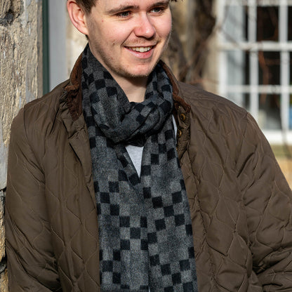 Checkerboard Scarf For Men Grey Navy - SKRF