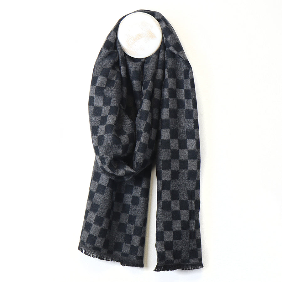 Checkerboard Scarf For Men Grey Navy - SKRF