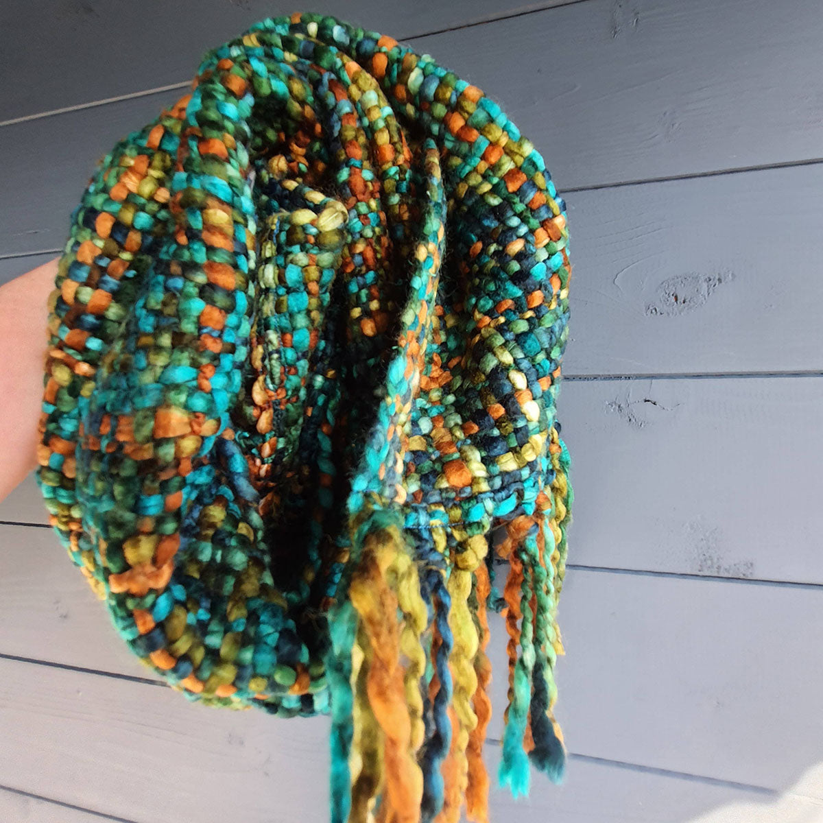 Chunky Tweed Tassel Scarf Teal Green - SKRF