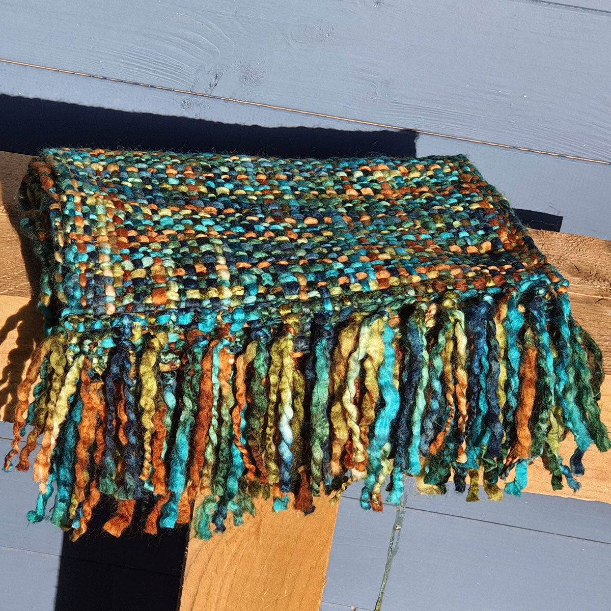 Chunky Tweed Tassel Scarf Teal Green - SKRF