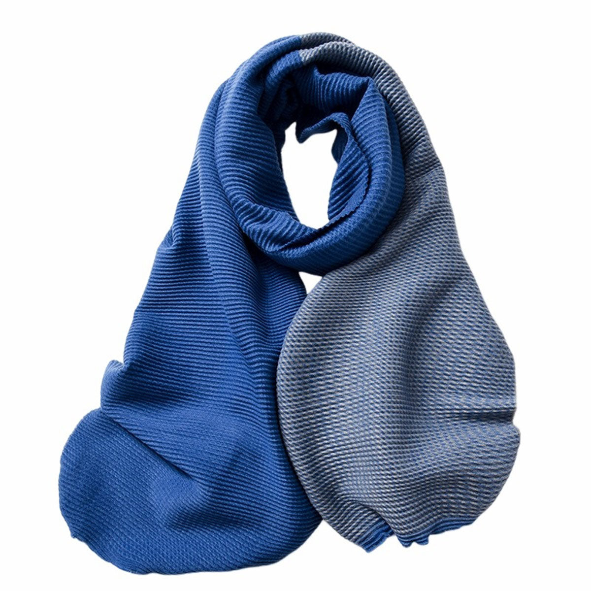 Contrast Colour Blue Warm Ribbed Scarf - SKRF