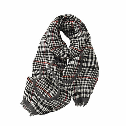 Contrast Colour Grey Plaid Check Tassel Scarf - SKRF