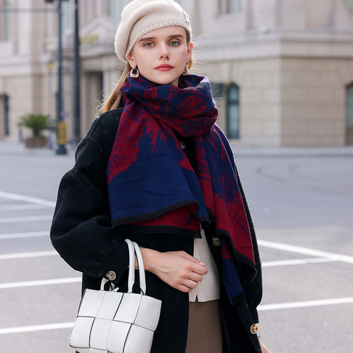 Contrast Colour Red Blue Luxuriously Soft Scarf