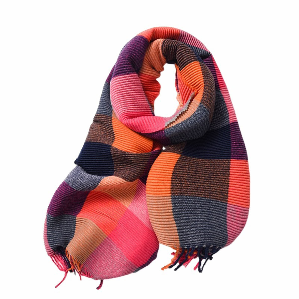 Contrast Colour Rose Pink Warm Ribbed Scarf - SKRF