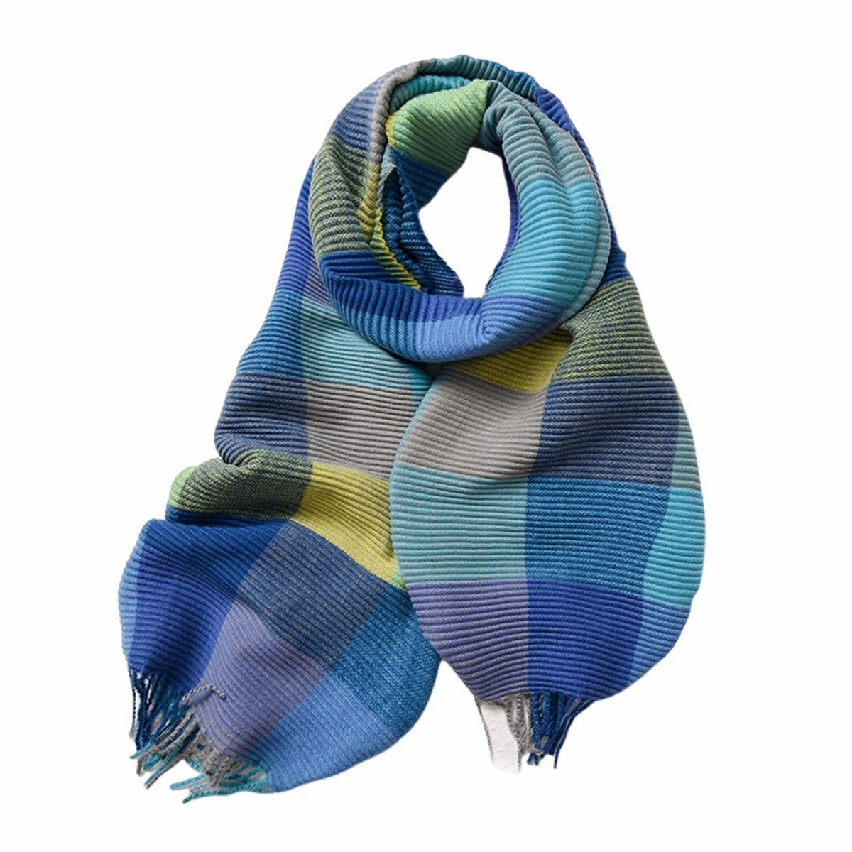 Contrast Colour Royal Blue Warm Ribbed Scarf - SKRF