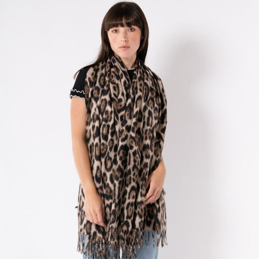 Cosy Cream Leopard Print Scarf - SKRF