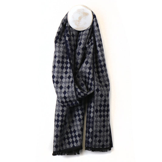 Diamond Pattern Scarf For Men Grey Navy - SKRF