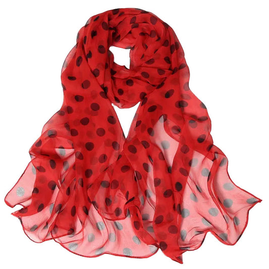 Dot Print Chiffon Scarf Red Black - SKRF