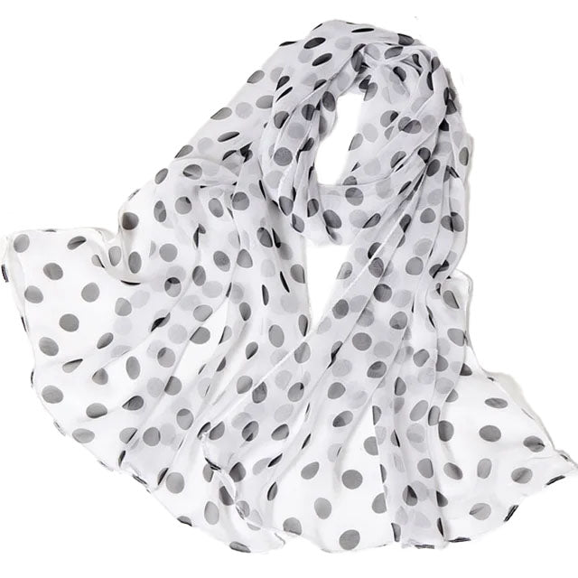 Dot Print Chiffon Scarf White Black - SKRF