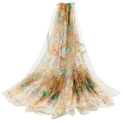 Eastern Floral Sand Beige Print Chiffon Scarf - SKRF