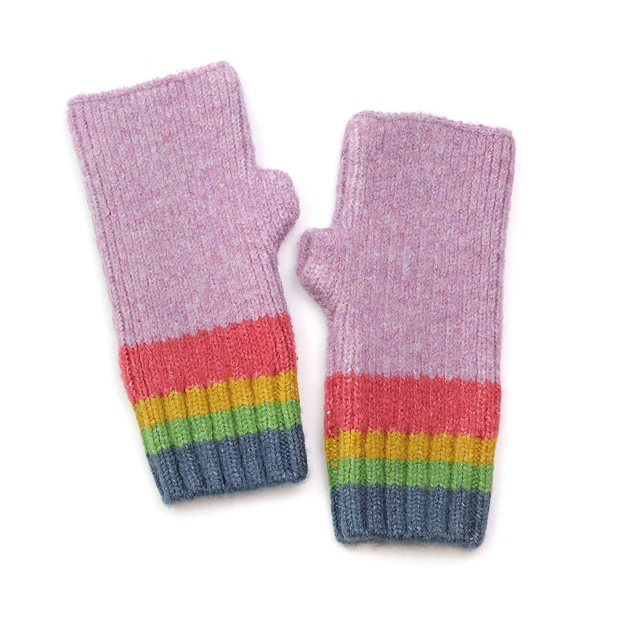 Fingerless Gloves Lilac Stripe Edge Wrist Warmers