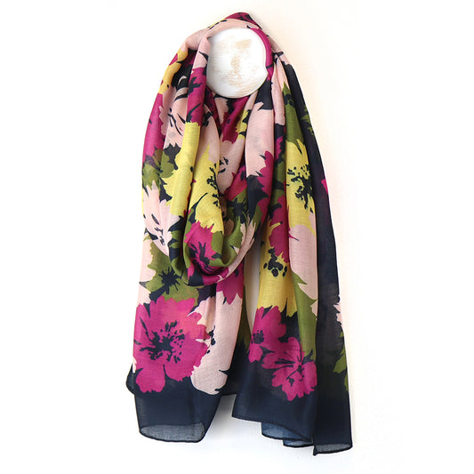 Floral Print Scarf Recycled Navy Mix - SKRF