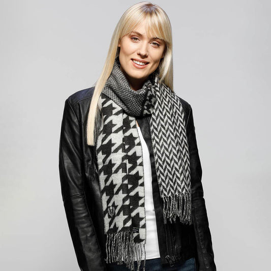 Fraas Scarf Cashmink Houndstooth Black 625270 990 - SKRF