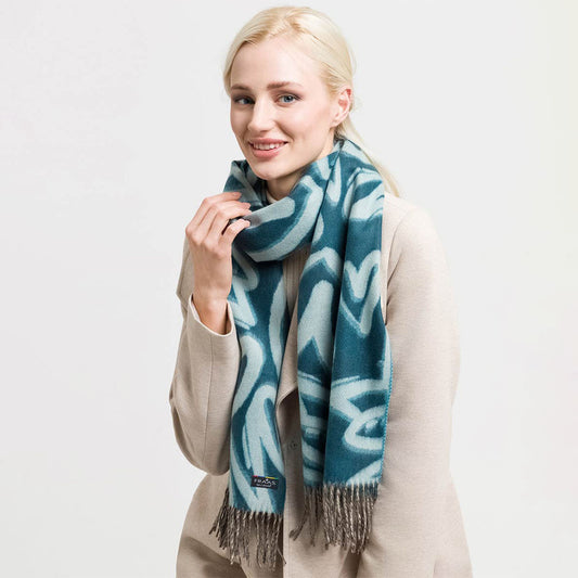 Fraas Scarf Cashmink Love Heart Pattern Teal 625354 690 - SKRF