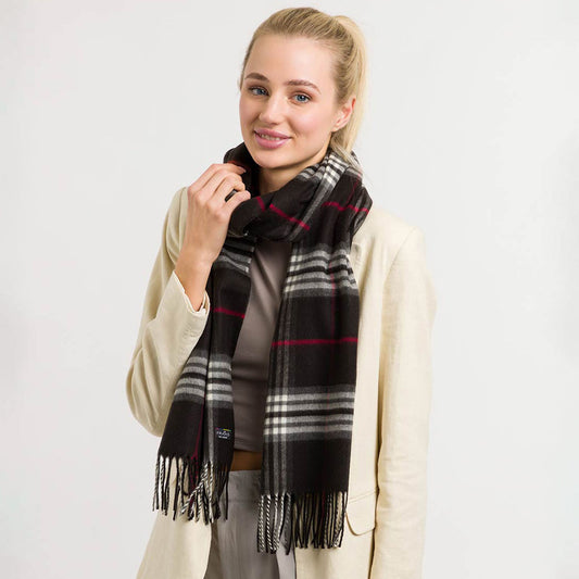 Fraas Scarf Cashmink Plaid Black 625391 990 - SKRF