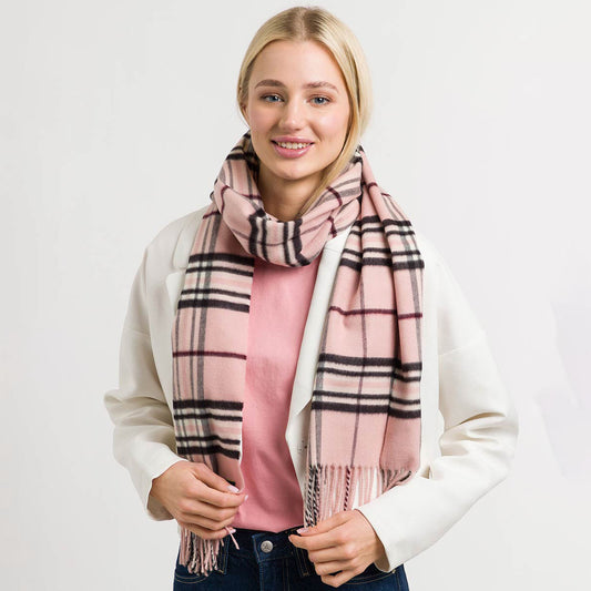 Fraas Scarf Cashmink Plaid Rose Pink 625391 410 - SKRF