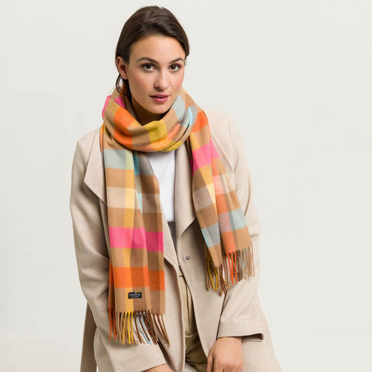 Fraas Scarf Cashmink Small Check Camel Hot Pink 625360 180 - SKRF