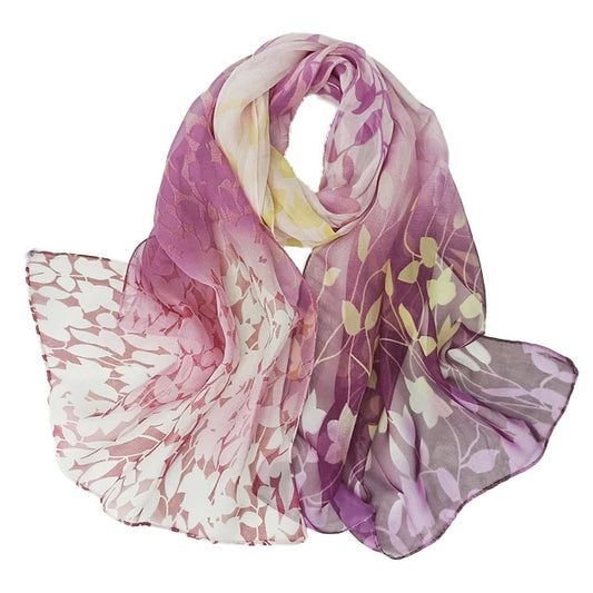 Gradient Willow Leaf Print Chiffon Scarf Purple - SKRF