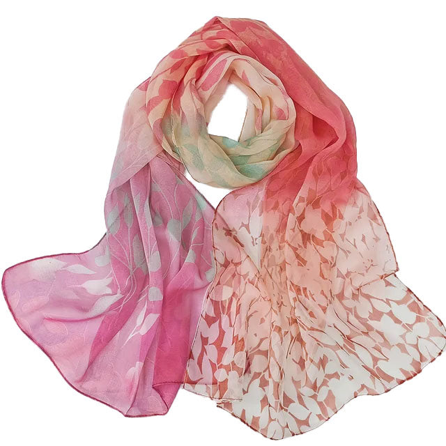 Gradient Willow Leaf Print Chiffon Scarf Watermelon Red - SKRF