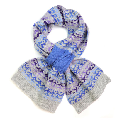 Heart Scarf Blue Grey Wool Blend Pull Through - SKRF