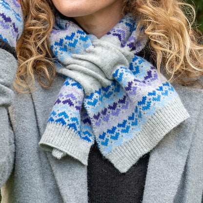 Heart Scarf Blue Grey Wool Blend Pull Through - SKRF