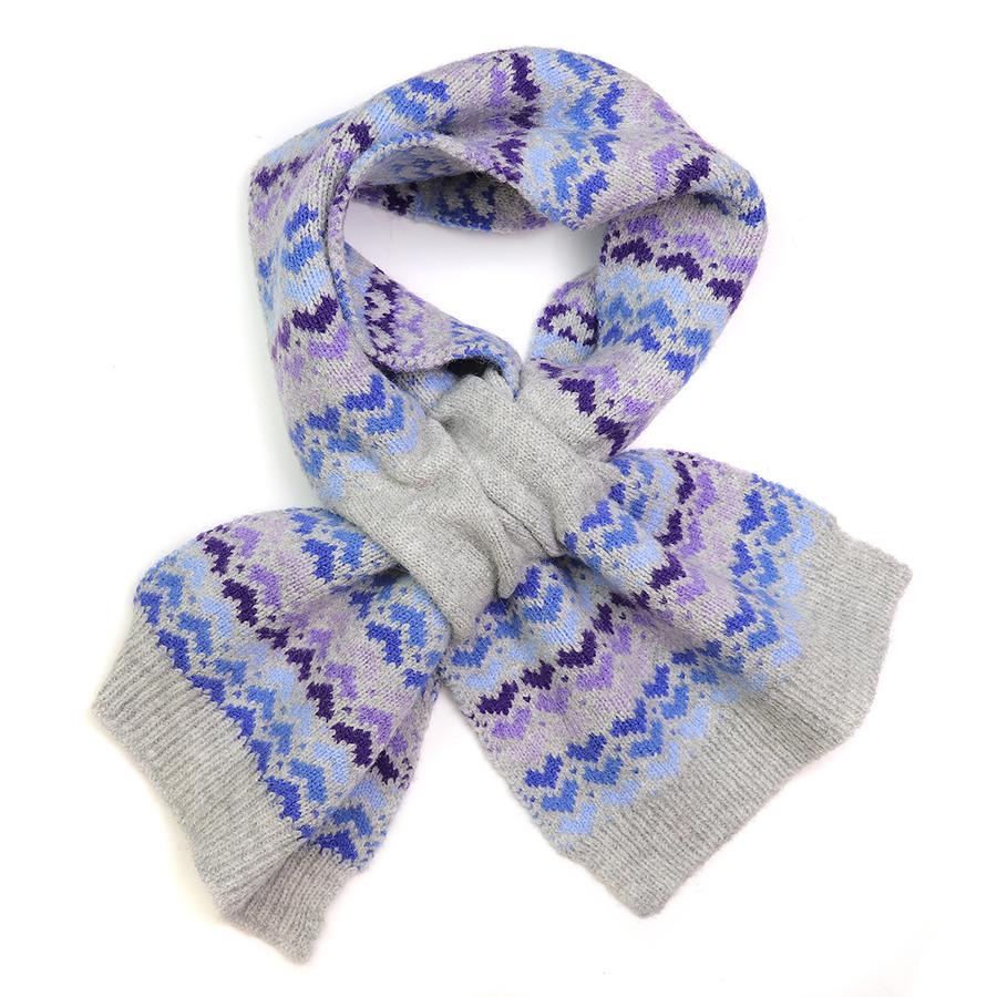 Heart Scarf Blue Grey Wool Blend Pull Through - SKRF