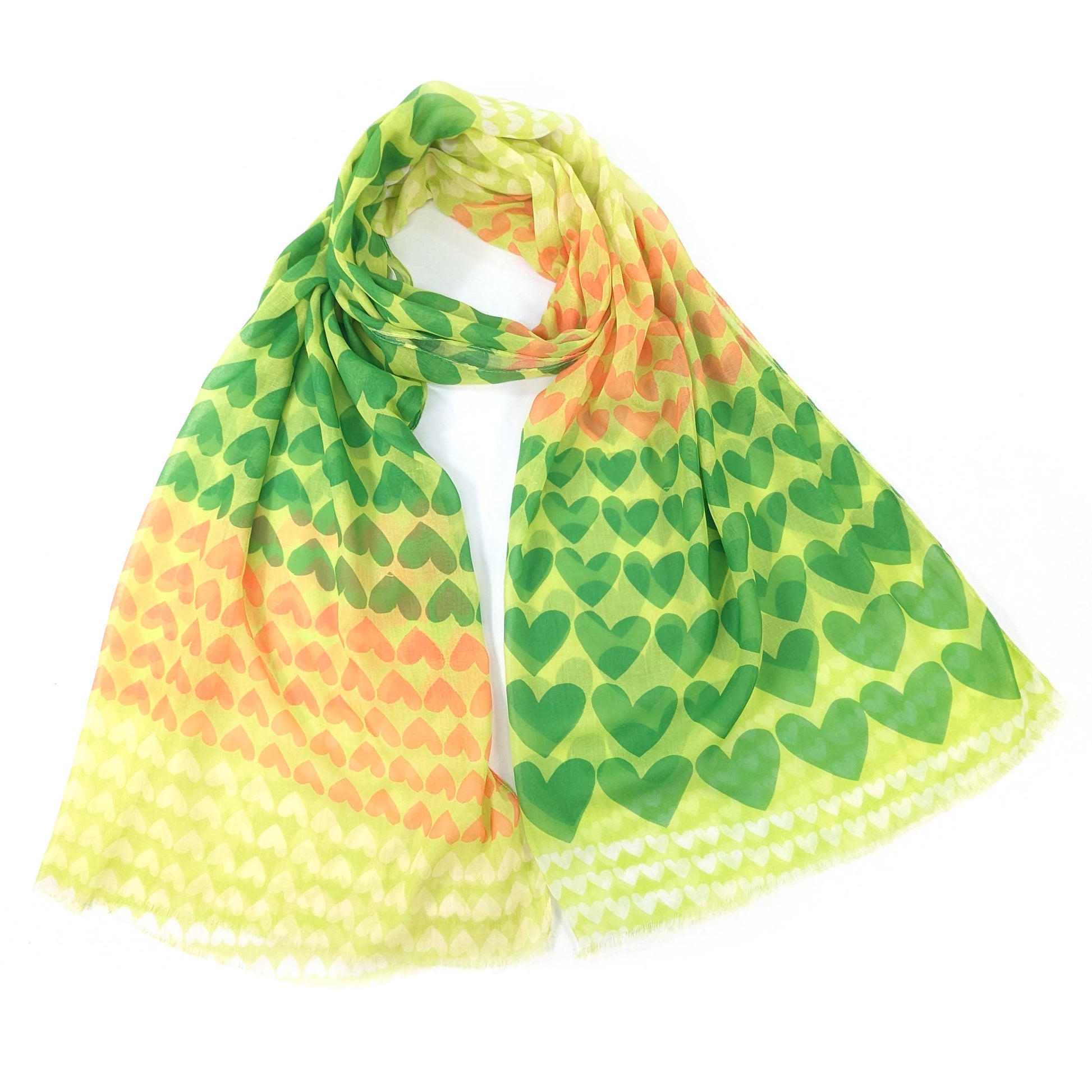 Hestia Lemon Grass Green Gradient Heart Print Scarf - SKRF