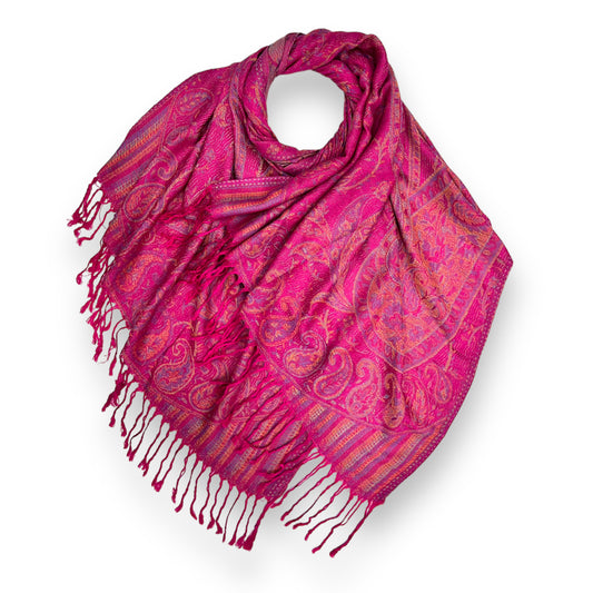 Jacquard Paisley Print Pashmina Scarf Hot Pink - SKRF