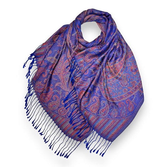 Jacquard Paisley Print Pashmina Scarf Royal Blue - SKRF