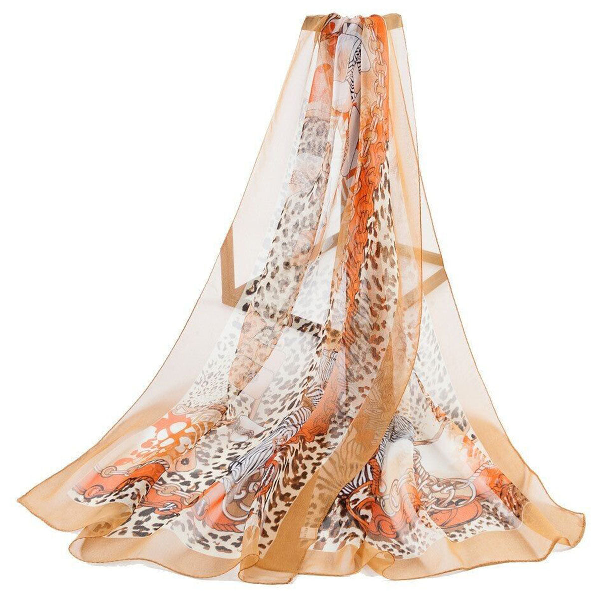 Leopard Animal Print Biege Acessories Print Chiffon Scarf - SKRF