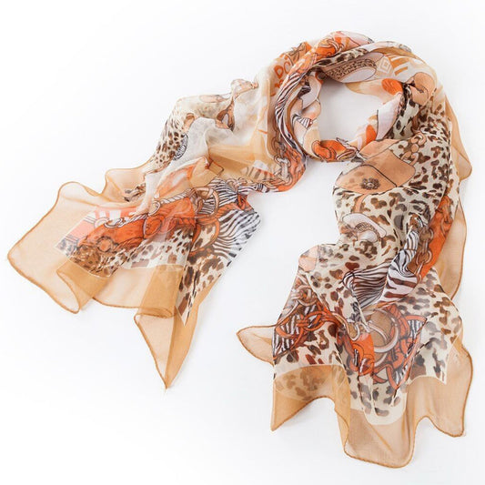 Leopard Animal Print Biege Acessories Print Chiffon Scarf - SKRF