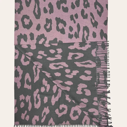 Leopard Print Cashmere Blend Scarf With Tassles Pink - SKRF