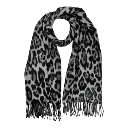 Leopard Print Wool Blend Winter Scarf Black - SKRF