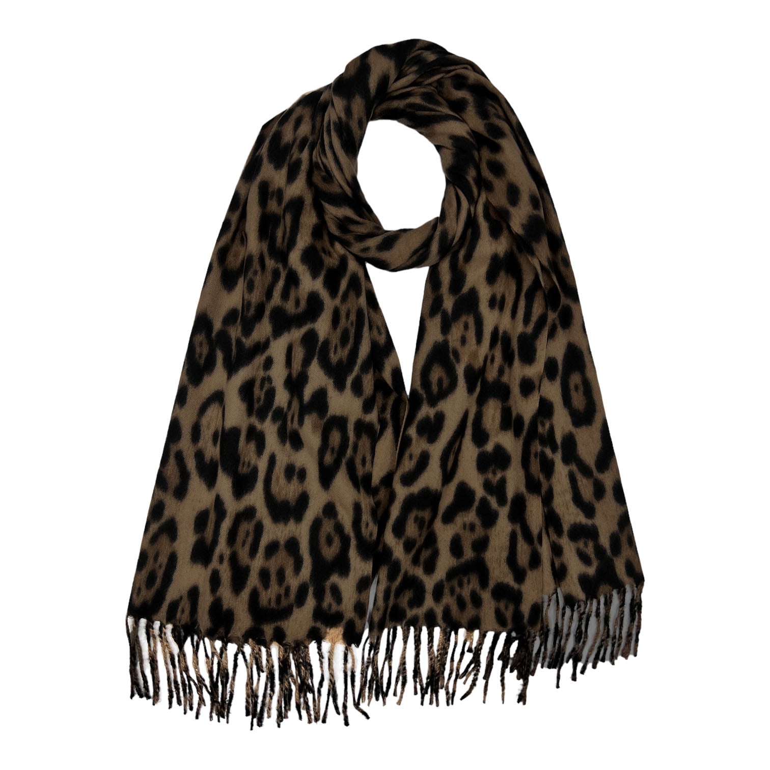 Leopard Print Wool Blend Winter Scarf Brown - SKRF