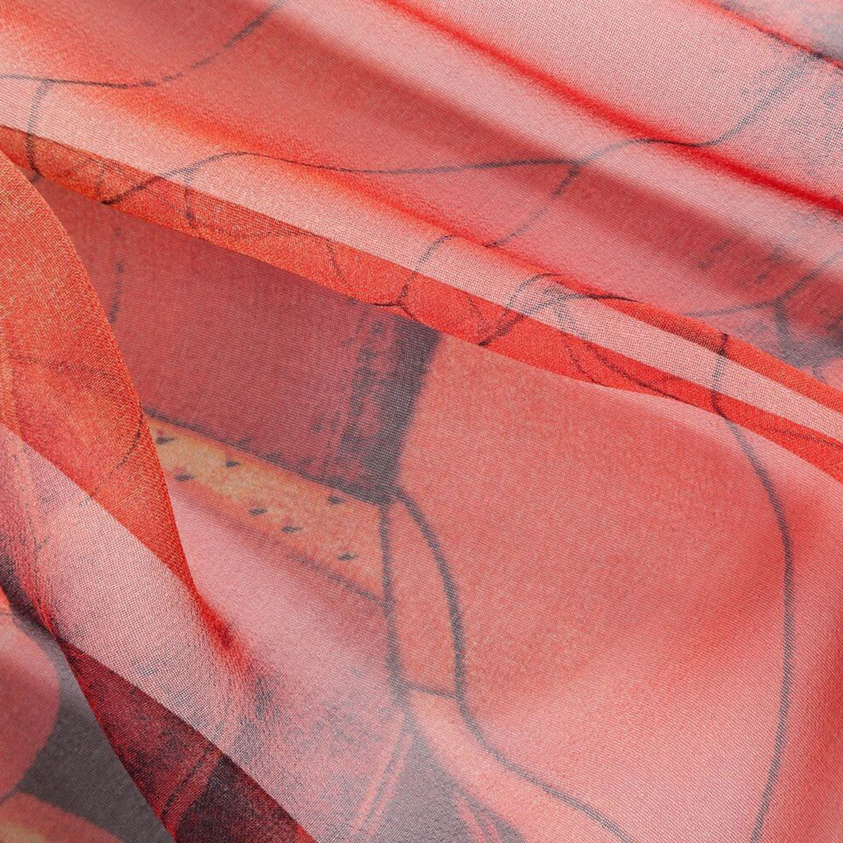 Lotus Flower & Leaves Red Gold Print Chiffon Scarf - SKRF